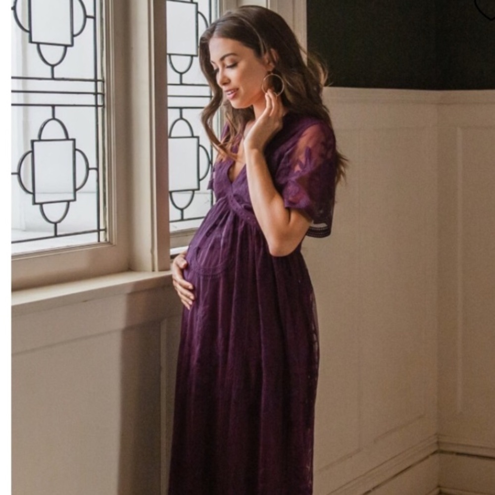 Pink Blush Maternity Plum Lace Overlay Maxi Dress